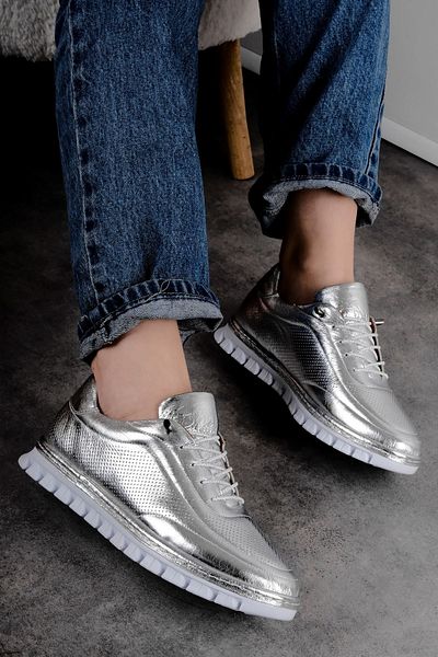 Lal Shoes & Bags Pantofi casual cu șireturi pentru femei Dakota, din piele naturală, cu cusături - gri