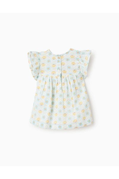 Ziddy Blouse with Vintage Floral Motif and Ruffles for Baby Girls, Multicolour