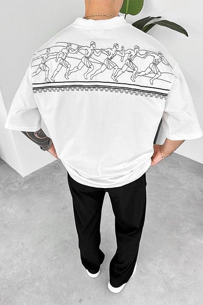 HAFKAGİYİM Λευκό Ethnic Κεντημένο Oversize T-Shirt