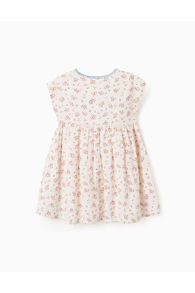 Ziddy Floral Cotton Dress for Baby Girls, Beige