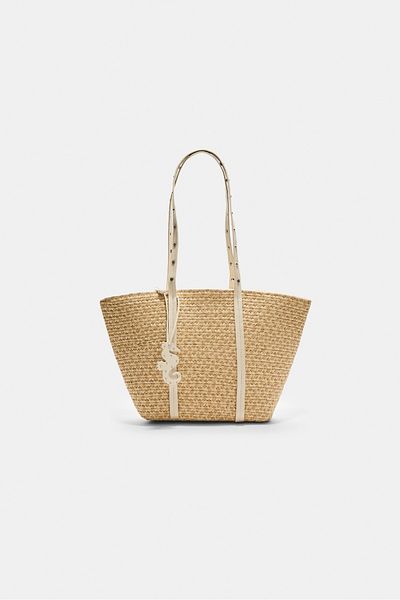 Stradivarius Contrast braided bag with studs