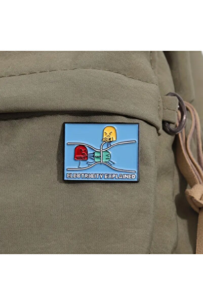 MAURA LIYUZA "Electricity Explained / Elektrik Açıklaması" Yazılı Komik Karikatür Tasarım Broş