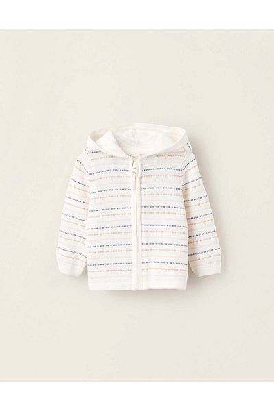 Ziddy Hooded Cardigan for Newborns, White/Blue/Orange