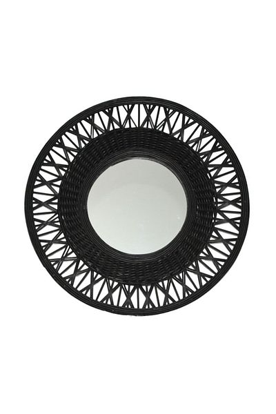 BM GİFT DESİGN Wall mirror, bamboo frame, round, black color, 56cm