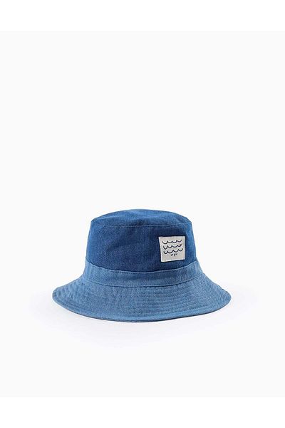 Ziddy Dual-Fabric Denim Hat for Baby and Boys, Blue
