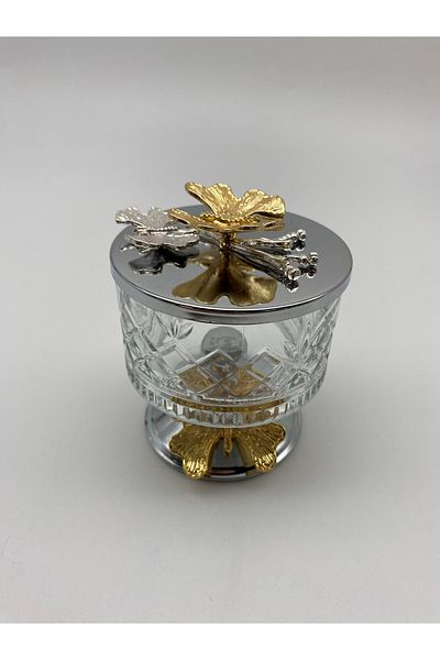 Fiyakalı Ürünler Atölyesi Timeless Silver Magnolia Bowl - Butterfly Lid, Ice Cream Sugar Bowl and Snack Bowl