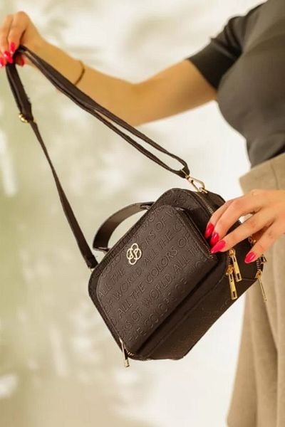 Classbag Geantă de umăr maro pentru femei, cu trei ochi, cu detaliu text