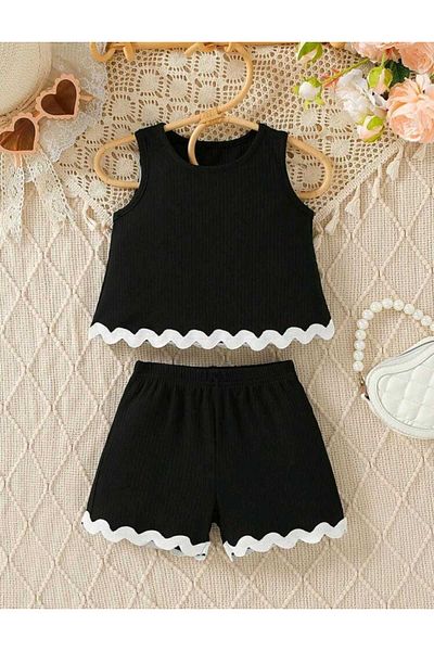 CINARIUM Girl's Water Stone Detailed Shorts and Badi Bottom Top Set
