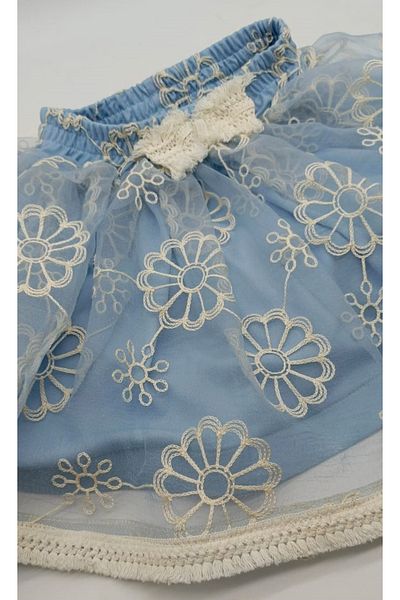 By Piera Fusta din organza cu volan din dantela din bumbac