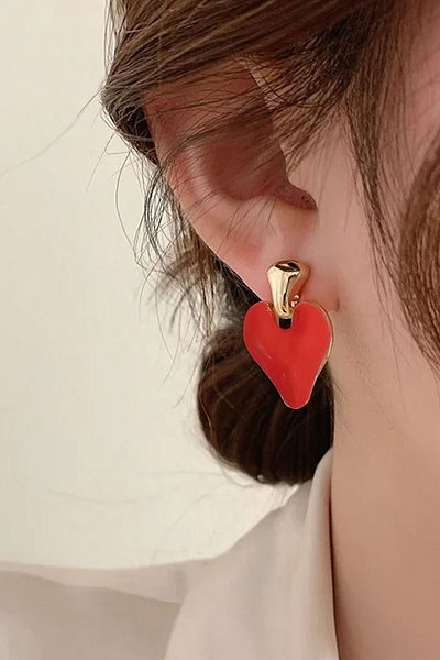 Glaren Neon Orange Enamel Heart Women's Earrings with Dangle