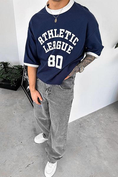 HAFKAGİYİM Μπλουζάκι με στάμπα Navy Blue Atletic 80 Oversize