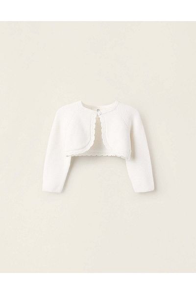 Ziddy Cotton Knit Bolero Cardigan for Newborn Girls, White