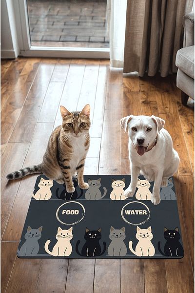 Dormot Home Modern Digital Printed Food and Water Mat - Cat Mat Dog Mat Food Mat, Non-Slip Base (45X70 cm)
