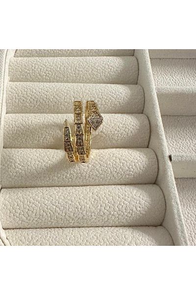 Zeyn Stone Snake Model Adjustable Gold Steel Ring