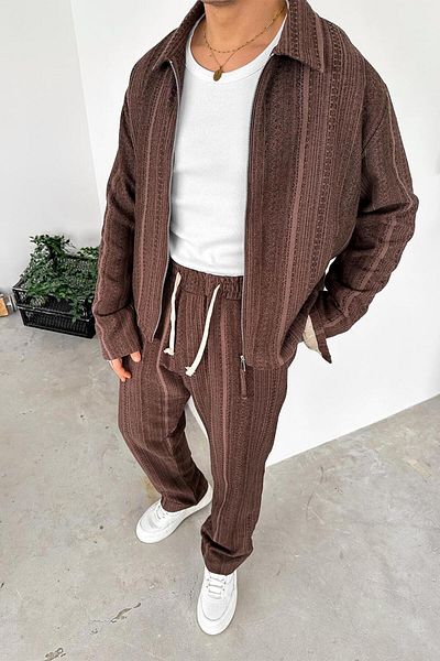HAFKAGİYİM Brown Ethnic Pattern Premium Cropped Jacket