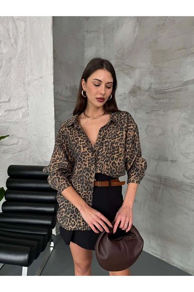 dml giyim Leopard Pattern Oversized Shirt