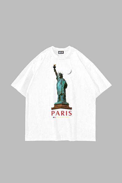 Sekizbiraltı Paris State of Liberty Printed Oversize Unisex White Tshirt