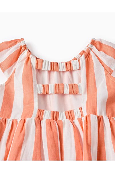 Ziddy Striped Cotton Dress for Baby Girls, White/Orange