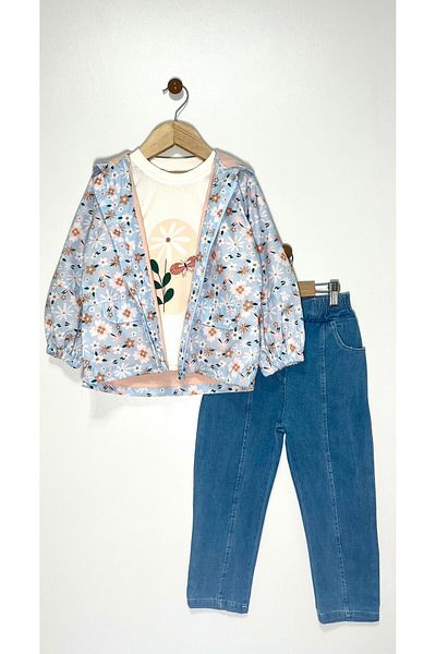 Kocaman Bebe Flower Printed Girl's Suit with Raincoat