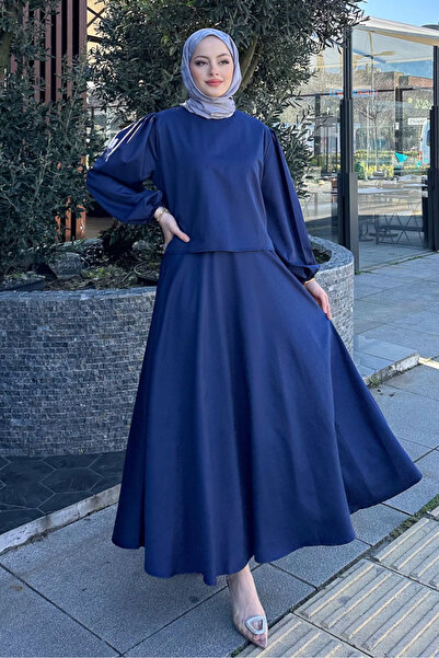 Ovn. Balon Kol Saten Etekli Takım - Lacivert