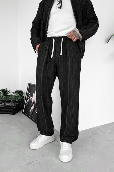 HAFKAGİYİM Black Ethnic Pattern Premium Adjustable Baggy Pants