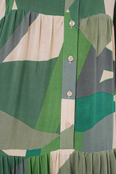 Bigdart 2423 Otantik Desenli Tesettür Elbise - A.Haki