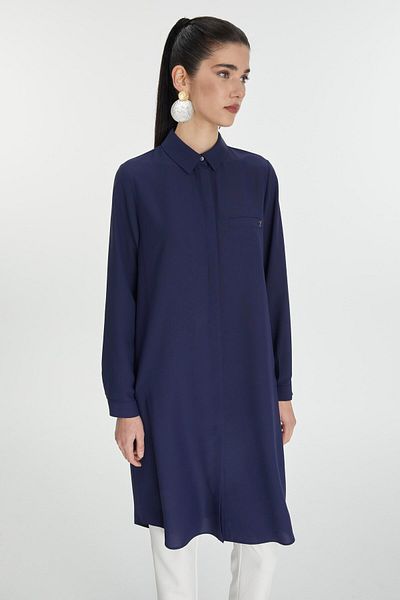 Zühre Hidden Button Detailed Tunic Navy Blue T-0767
