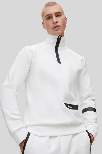 Hugo Boss Boss Regular Fit Dik Yaka  Erkek Sweatshirt Beyaz