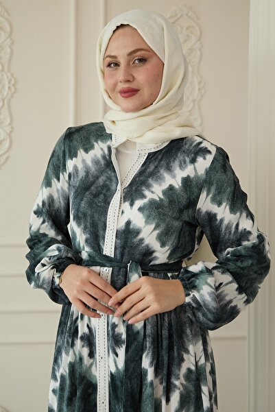 InStyle Marbled Khaki Viscose Dress with Punt on the Front