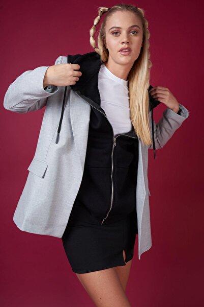 TENA Women's Gray Sleeve Fold Blazer Polyviscon Jacket