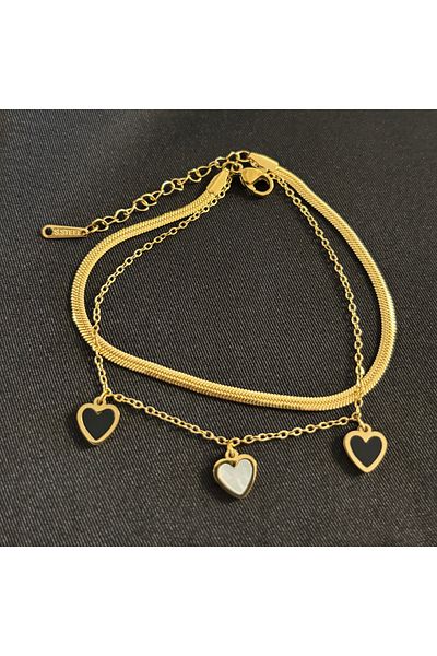 Zeyn Heart Detailed Gold Steel Anklet