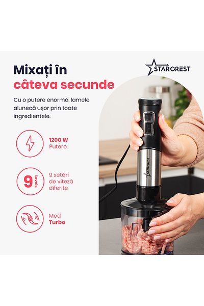 STARCREST Blender vertical STARCREST SBS-1509PRO, 1200W, Chopper, Tel, Pahar gradat, 9 viteze