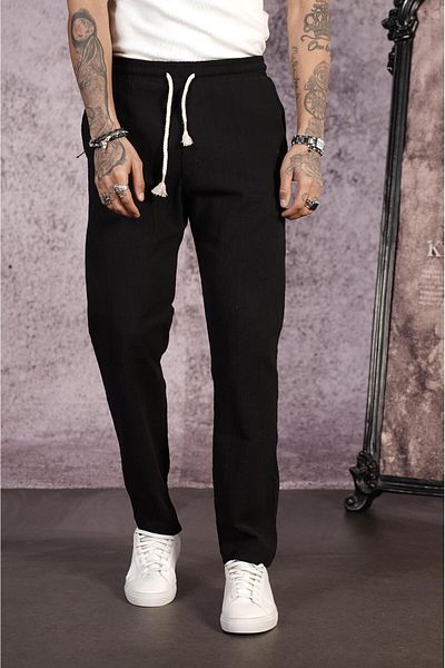 king brich Ανδρικό παντελόνι Kingbrich Regular Fit από απλό λινό με ελαστική μέση