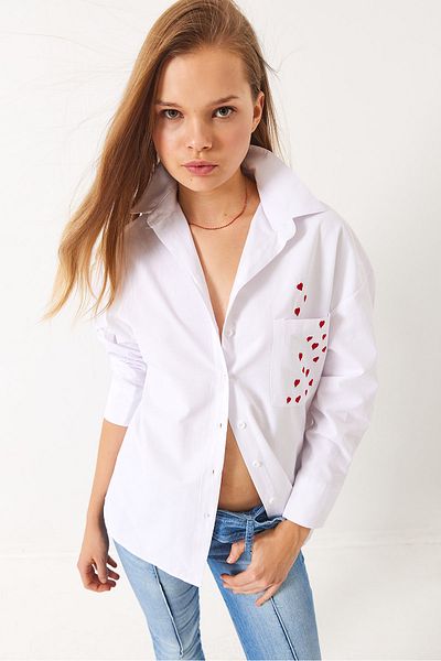 Bianco Lucci Cămașă oversize din popelin cu inimă brodată pentru femei 60456 60271081