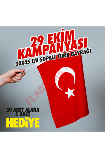 Özgüvenal Sopalı Türk Bayrağı 30x45 cm Alpaka Kumaş 50 Adet+5 Adet HEDİYE