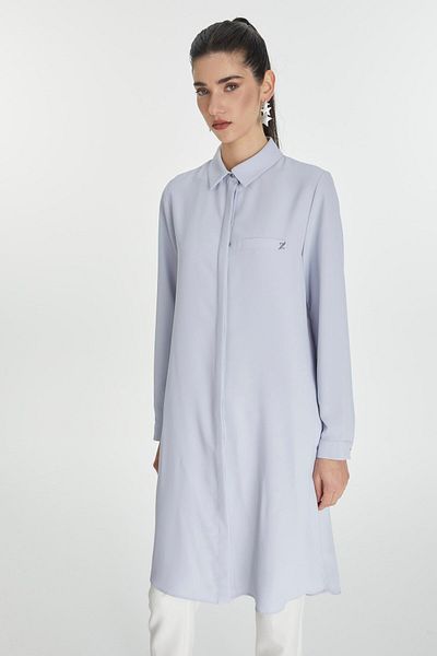 Zühre Gray/Blue Tunic with Hidden Button Detail T-0767