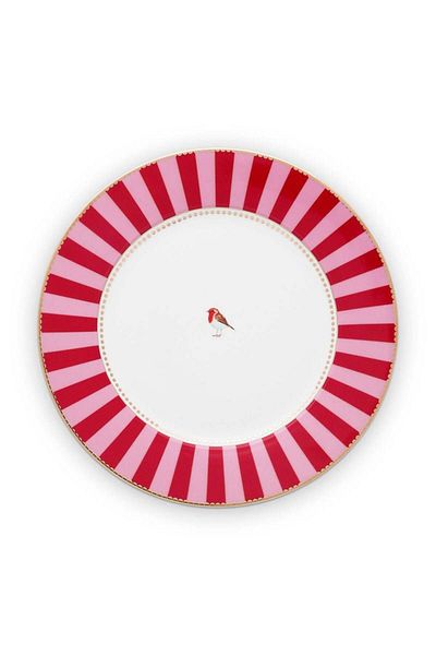 Pip Studio Porcelain plate, Pip Studio, Stripes Red, 26.5cm, Love Birds collection