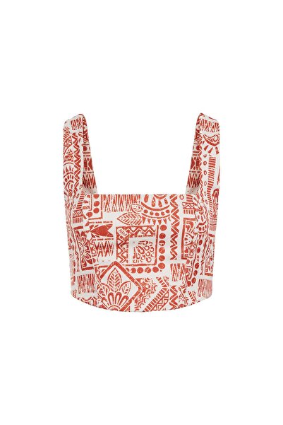 Eda Erdoğan Korse Top (ekru Üzeri Kiremit Etnik Desen)