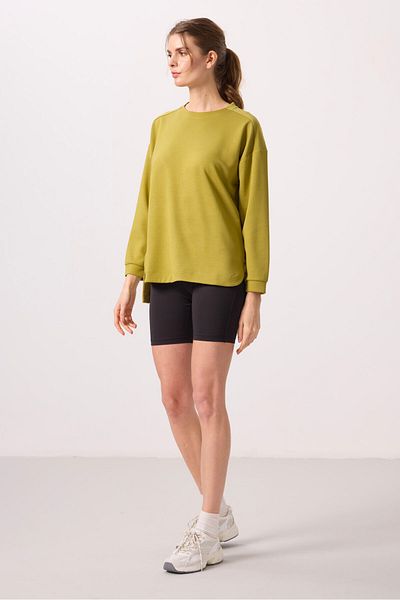 TOMMY LIFE Dark Mustard Soft Textured O Neck Comfortable Form Women's Tunic Sweatshirt - 97305