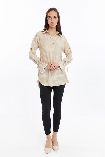 CNR TEKSTİL Striped Shirt with Lace Detail on Sleeves