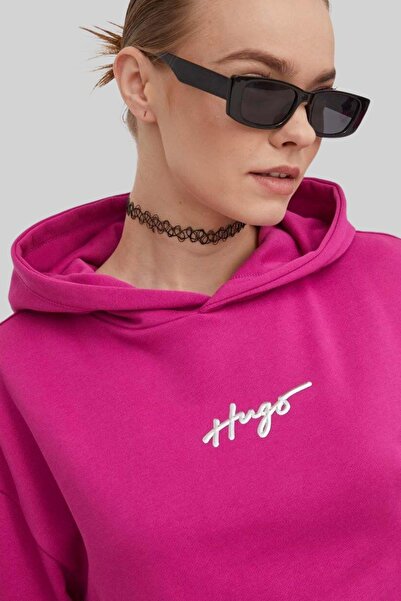 Hugo Boss Regular Fit Kapşonlu Kadın Sweatshirt Pembe