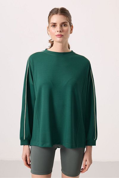 TOMMY LIFE Green Soft Textured O Neck Oversize Women's Tunic Sweatshirt - 97303