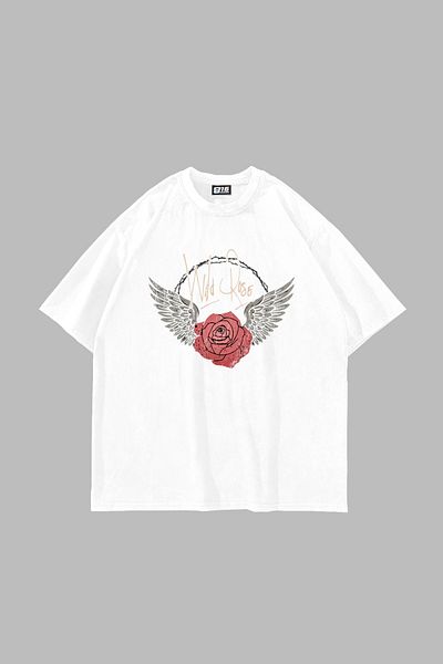 Sekizbiraltı Wildrose Printed Oversize Unisex White Tshirt