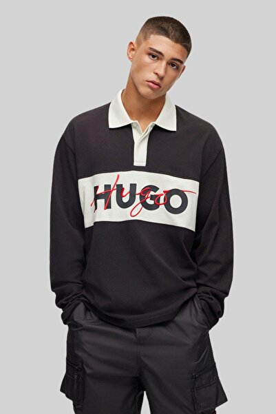 Hugo Boss Regular Fit Polo Yaka Uzun Kol Erkek Sweatshirt Siyah