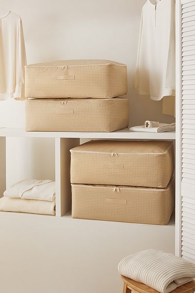Homewave 4 τεμάχια μεγάλου μεγέθους μπεζ Gingham Underbed Suitcase Organizer Θήκη 62x46x22
