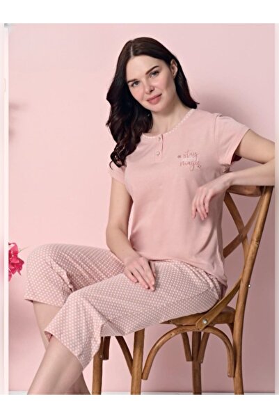 Over Sleep by Poleren Set de pijamale Capri pentru femei din bumbac