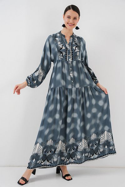 Bigdart 2423 Γκρι φόρεμα Hijab με αυθεντικό σχέδιο