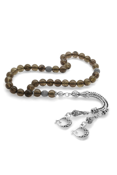 Tesbihane Non-Tarnish Metal Tasseled Tasseled Globe Cut Quartz Natural Stone Rosary