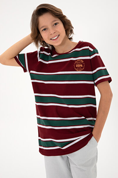 U.S. Polo Assn. تي شيرت أساسي باللون الأحمر الداكن للأولاد 50295559 -VR014