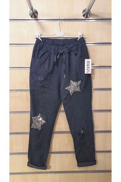 Park Moda Italian Trousers Star Pattern Sequin Embroidered
